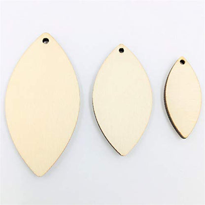 30PCS Leaf Shape Unfinished Wood Earring Blanks Pendant Laser Cut Wood Shapes (Natural, 50mm, 40mm, 30mm) - WoodArtSupply