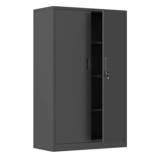 JINKUR Metal Storage Cabinet with Locking Doors and 3 Adjustable Shelves, 53.5-Inch Lockable Storage Cabinets for Home Office Garage Kitchen Pantry JINKUR