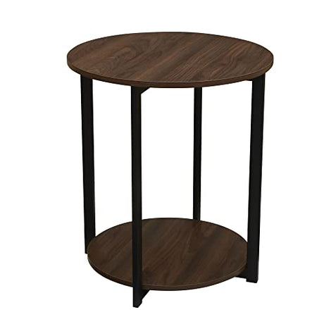 Household Essentials Walnut 2-Tier Round End Table with Storage Shelf Household Essentials