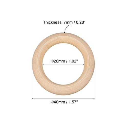 uxcell 50Pcs 40mm(1.6-inch) Natural Wood Rings, 7mm Thick Smooth Unfinished Wooden Circles for DIY Crafting, Knitting, Macrame, Pendant - WoodArtSupply