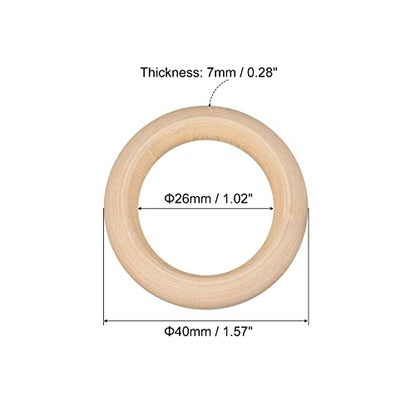 uxcell 50Pcs 40mm(1.6-inch) Natural Wood Rings, 7mm Thick Smooth Unfinished Wooden Circles for DIY Crafting, Knitting, Macrame, Pendant - WoodArtSupply