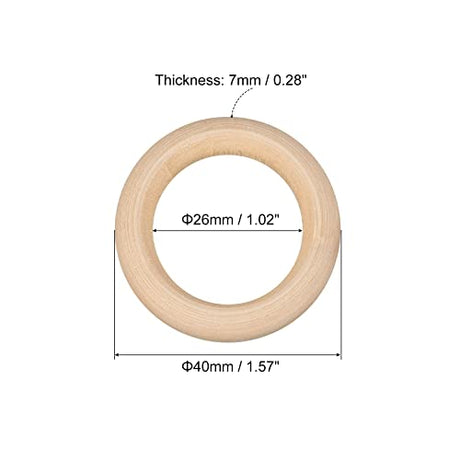uxcell 50Pcs 40mm(1.6-inch) Natural Wood Rings, 7mm Thick Smooth Unfinished Wooden Circles for DIY Crafting, Knitting, Macrame, Pendant uxcell
