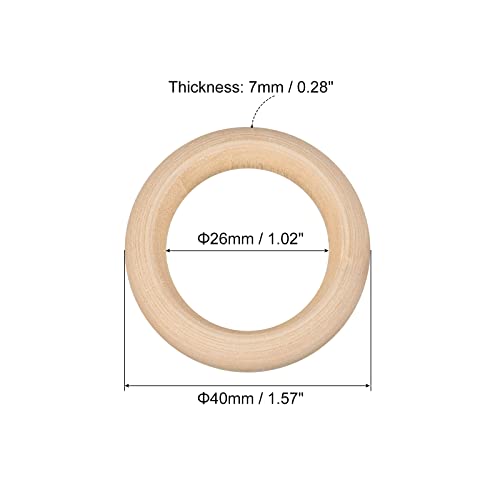 uxcell 80Pcs 40mm(1.6-inch) Natural Wood Rings, 7mm Thick Smooth Unfinished Wooden Circles for DIY Crafting, Knitting, Macrame, Pendant