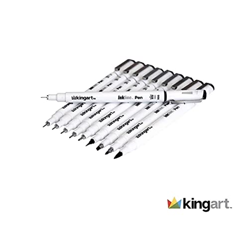 KINGART 430-10 PRO Inkline Micro Line & Precision Graphic Pens, 10 Assorted Nibs, Archival Waterproof Black Japanese Ink for Art, Illustration, - WoodArtSupply