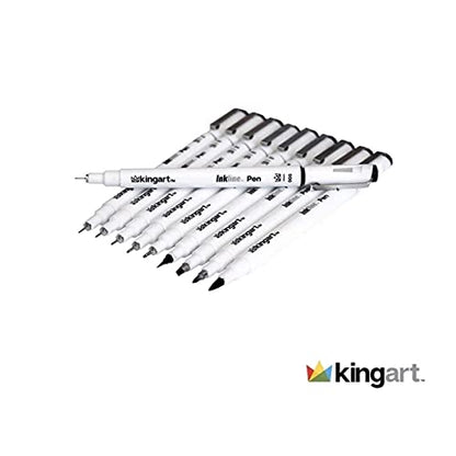 KINGART 430-10 PRO Inkline Micro Line & Precision Graphic Pens, 10 Assorted Nibs, Archival Waterproof Black Japanese Ink for Art, Illustration, - WoodArtSupply