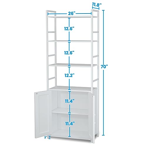 Lazyvan 70" White Bookshelf with Doors and Storage Cabinet - 6 Tier Bookcase for Home and Office - WoodArtSupply