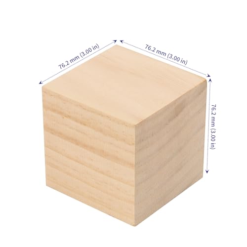 SOUJAP 10 PCS 3 Inch Unfinished Wood Cubes Bulk, Natural Square Wooden Blocks, Small Blank Wood Craft Cubes for Art Making Decorating DIY SOUJAP