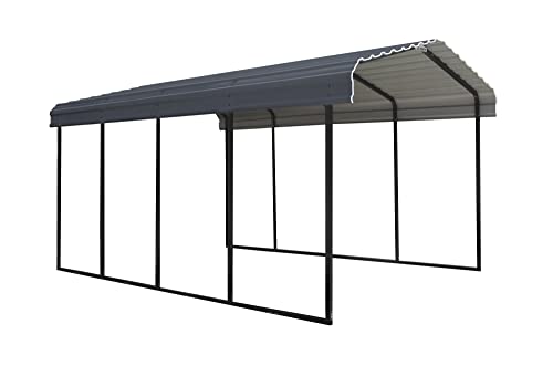 Arrow Carports Galvanized Steel Carport, Full-Size Metal Carport Kit, 12' x 20' x 9', Charcoal Arrow Shed