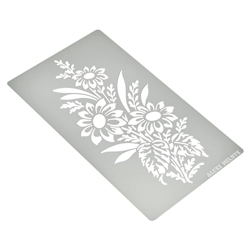 Aleks Melnyk No.273 Metal Stencil, Sunflower in a Bouquet with Wildflowers, Leaf Blossom, Small Stencil, 1 PC, Template for Wood Burning, Engraving, - WoodArtSupply