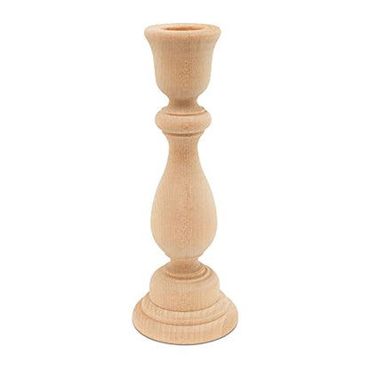 Classic Wooden Candlestick 6-3/4 inches with 7/8 inch Hole, Set of 4 Unfinished Wood Holder for Taper Candle, Ready to Craft, by Woodpeckers