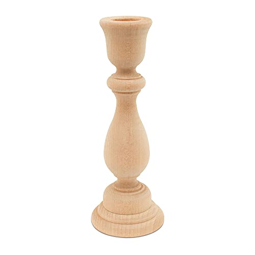 Unfinished Wood Candlestick Holders 6-3/4 inches with 7/8 inch Hole, Set of 2 Classic Craft Candlesticks to Paint or Decorate, by Woodpeckers Woodpeckers
