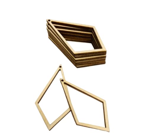 ALL SIZES BULK (12pc to 100pc) Unfinished Wood Laser Cutout Hollow Diamond Dangle Earring Jewelry Blanks Shape Crafts Made in Texas Texan Wood Crafts