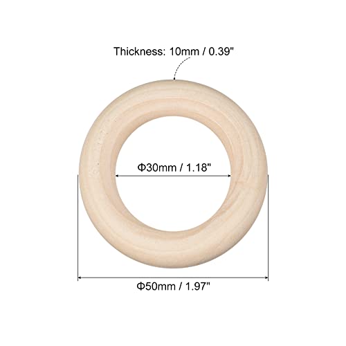 uxcell 20Pcs 50mm(2-inch) Natural Wood Rings, 10mm Thick Smooth Unfinished Wooden Circles for DIY Crafting, Knitting, Macrame, Pendant uxcell