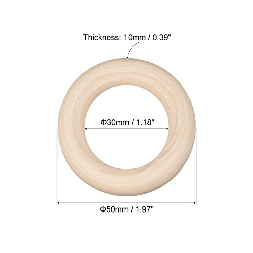 uxcell 20Pcs 50mm(2-inch) Natural Wood Rings, 10mm Thick Smooth Unfinished Wooden Circles for DIY Crafting, Knitting, Macrame, Pendant - WoodArtSupply