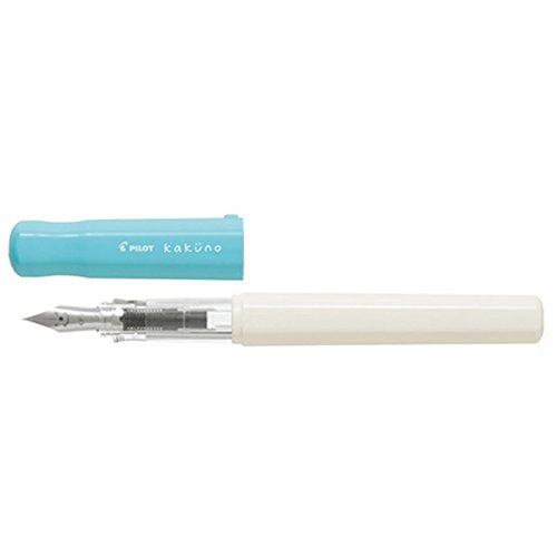 PILOT Kakuno Fountain Pen, White/Turquoise Barrel, Fine Nib (90124) - WoodArtSupply