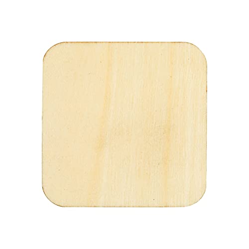 60 Pack 2x2 Wood Squares for Crafts, 2.5mm Unfinished Wood Cutouts with Rounded Corners Bright Creations