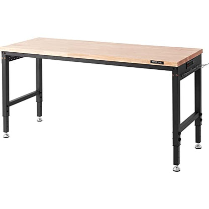 VEVOR Adjustable Workbench, 72" L X 25" W Garage Worktable with Universal Wheels, 28-39.5" Heights & 3000 LBS Load Capacity, with Power Outlets &