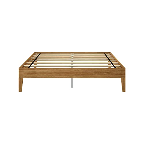 Plank+Beam Solid Wood Platform Bed Frame, Strong Wood Slat Support, No Box Spring Needed, Easy Assembly, Matte Pecan, Queen - WoodArtSupply