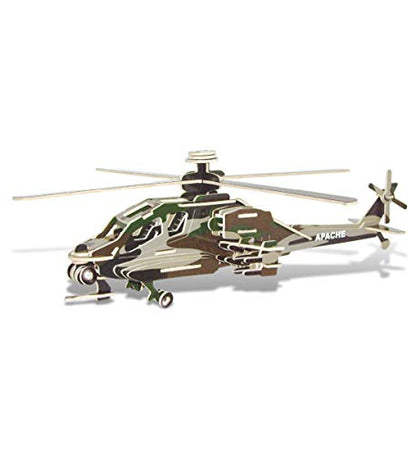 Puzzled 3D Puzzle Apache Helicopter Wood Craft Construction Model Kit, Fun Unique & Educational DIY Wooden Toy Assemble Model Unfinished Crafting - WoodArtSupply