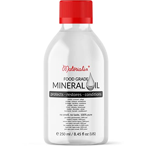 Materialix Food Grade Mineral Oil - tasteless and odourless, no additives - suitable for wood and bamboo countertops, cutting boards and butcher Materialix
