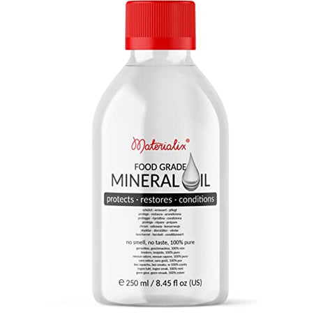 Materialix Food Grade Mineral Oil - tasteless and odourless, no additives - suitable for wood and bamboo countertops, cutting boards and butcher Materialix