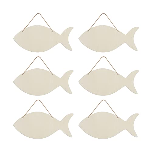 6pcs Fish Wood Signs DIY Crafts Cutouts Wooden Fish Shaped Hanging Signs Ornaments with Twines for Wedding Birthday Party Decorations Creaides