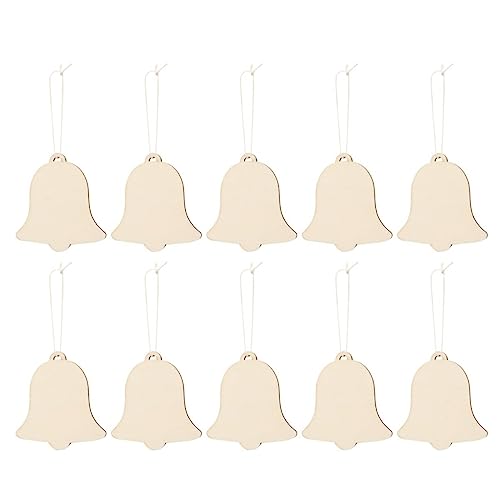 Healifty 10Pcs Unfinished Christmas Wooden Ornaments Bell Wood Cutouts Wood Slices for Christmas Trees Hanging Decorations Healifty