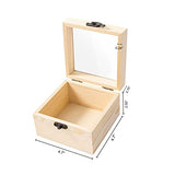 Useekoo 2Pcs Small Wooden Box with Hinged Lid, 4.7'' x 4.7'' x 3.1'' Unfinished Wood Box with Glass Lid, Small Wooden Jewelry Box for Gift, Home Useekoo