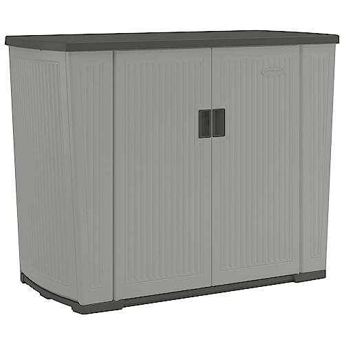 Suncast Backyard Oasis 130 Gallon, Outdoor Storage Shed Basic Unit Easy to Clean with Top Lid, Plastic, 150 pounds Capacity, Dove Gray - WoodArtSupply