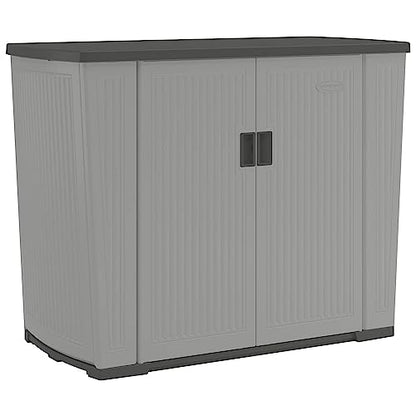 Suncast Backyard Oasis 130 Gallon, Outdoor Storage Shed Basic Unit Easy to Clean with Top Lid, Plastic, 150 pounds Capacity, Dove Gray - WoodArtSupply