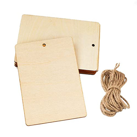 20Pcs Unfinished Wooden Tags Wood Pieces Rectangle Blank Tags with Hole and Twine for Craft Projects, Hanging Decorations, Wine Bottles, Painting, luzen