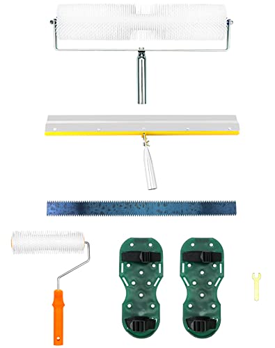 QWORK Self-Levelling Cement Tool Kit, Floor Construction Roller Spike Shoes, Epoxy Floor Paint Tool, Stainless Steel Scraper Self-Leveling Rake QWORK