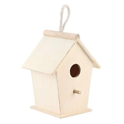 Wooden Bird House Unfinished Hanging Cords Birdhouse for Outdoor Bluebirds Finchs Chickadees Swallows DIY Kids Educationa 7.1 x 3.9 x 5.1 in