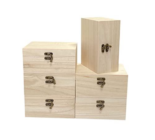6 Pack Unfinished Wood Box Rectangle Crafts Wooden Box for Painting DIY Project (Outer: 5 x 6.7 x 3.1 in) Cregugua