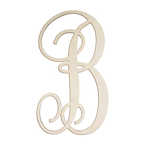 Cursive Wooden Letters B for Wall Decor 14 Inch Large Wooden Letters Unfinished Monogram Wood Letter Crafts Alphabet Sign Cutouts for DIY Painting - WoodArtSupply