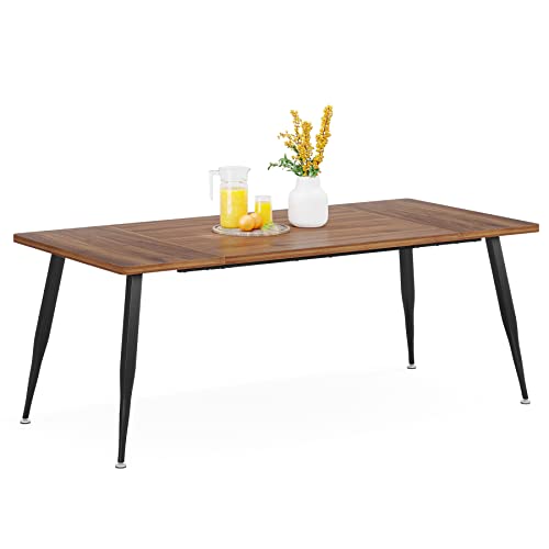 LITTLE TREE 70.9 Inch Large Rectangular Dining Table Kitchen Furniture,Brown+Black - WoodArtSupply