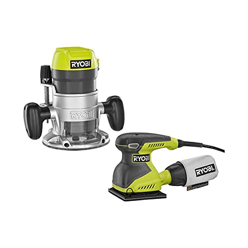 RYOBI 8.5 Amp 1-1/2 Peak HP Fixed Base Router & 1/4 Sheet Finish Sander Kit (2 TOOLS) RYOBI