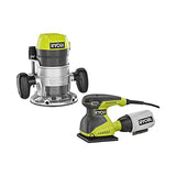 RYOBI 8.5 Amp 1-1/2 Peak HP Fixed Base Router & 1/4 Sheet Finish Sander Kit (2 TOOLS) RYOBI