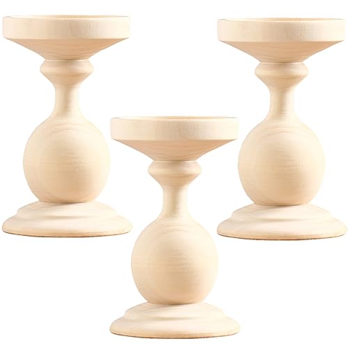 Handmade Unfinished Wood Candle Holders Pillar Set of 3 - DIY Craft Wood for Home & Office Decor, Natural Wood, and DIY Gifts - Rustic Wood Candle - WoodArtSupply