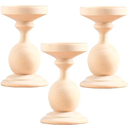 Handmade Unfinished Wood Candle Holders Pillar Set of 3 - DIY Craft Wood for Home & Office Decor, Natural Wood, and DIY Gifts - Rustic Wood Candle - WoodArtSupply