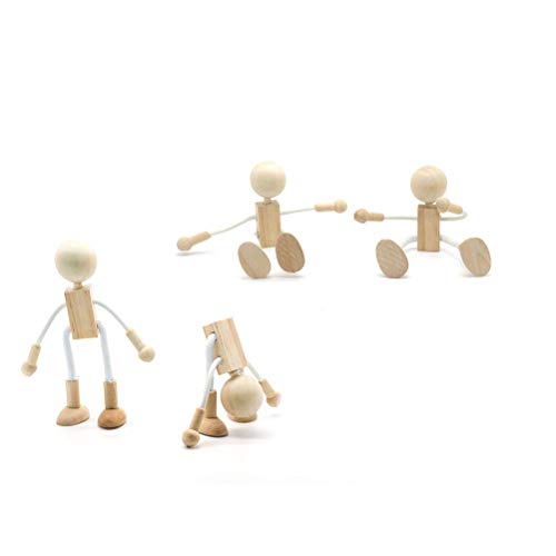 Milisten 4pcs Wood Peg Dolls Unfinished Wooden People Doll Robot for DIY Painting Craft Art Peg Game Party Decoration - WoodArtSupply