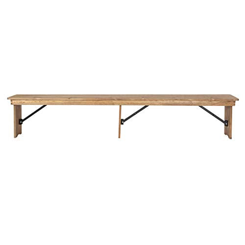 Flash Furniture Hercules Commercial Grade Farmhouse 3 Leg Bench - Solid Pine Foldable Bench with Seating for 4 - 8'x12" - Antique Rustic - WoodArtSupply