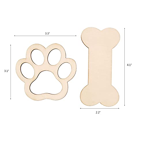 32 Pieces Unfinished Wooden Dog Bone Cutouts Small Wood Dog Paw Cutouts Dog Bone Ornaments to Paint for Arts Crafts Gift Tags DIY Projects Home Party