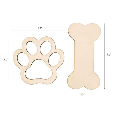 32 Pieces Unfinished Wooden Dog Bone Cutouts Small Wood Dog Paw Cutouts Dog Bone Ornaments to Paint for Arts Crafts Gift Tags DIY Projects Home Party