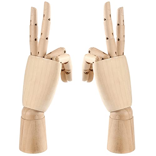 JOIKIT 2 Pack 10 Inches Wood Art Mannequin Hand, Left and Right Wooden Manikin Hand, Wooden Artist Hand Model with Flexible Moveable Fingers for JOIKIT