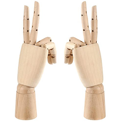 JOIKIT 2 Pack 10 Inches Wood Art Mannequin Hand, Left and Right Wooden Manikin Hand, Wooden Artist Hand Model with Flexible Moveable Fingers for