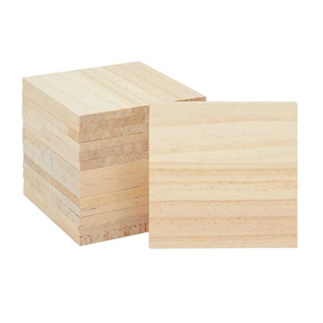 15 Pack Unfinished 4x4 Wood Squares for Crafts, Blank Wooden Tiles for Burning, Engraving, DIY Coasters Bright Creations