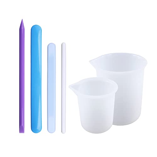 Nonstick Reusable Silicone Stir Sticks Measuring Cups Tool Kit for Epoxy Resin Casting Molds Round Stirring Rod Jewelry Measuring Cup Tool SYlive