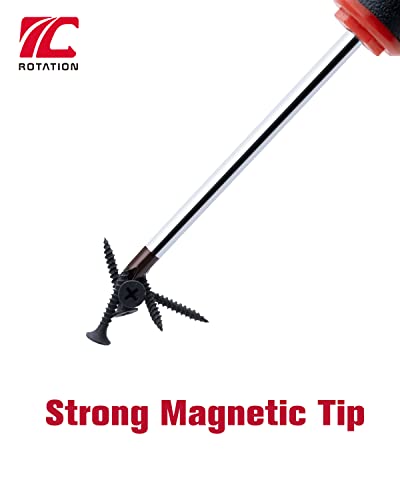 ROTATION 8-Piece Magnetic Screwdrivers Set with red tip, 4 Phillips and 4 Slotted Tips, Professional Cushion Grip Screwdriver Set with High Torque ROTATION