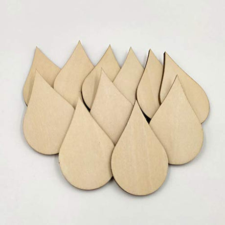 Amosfun 20pcs Wooden Shape Cutouts Wood Water Drop Shape Discs Slices Wood Pieces Embellishment DIY Crafts Ornament Home Decorations 50mm Amosfun